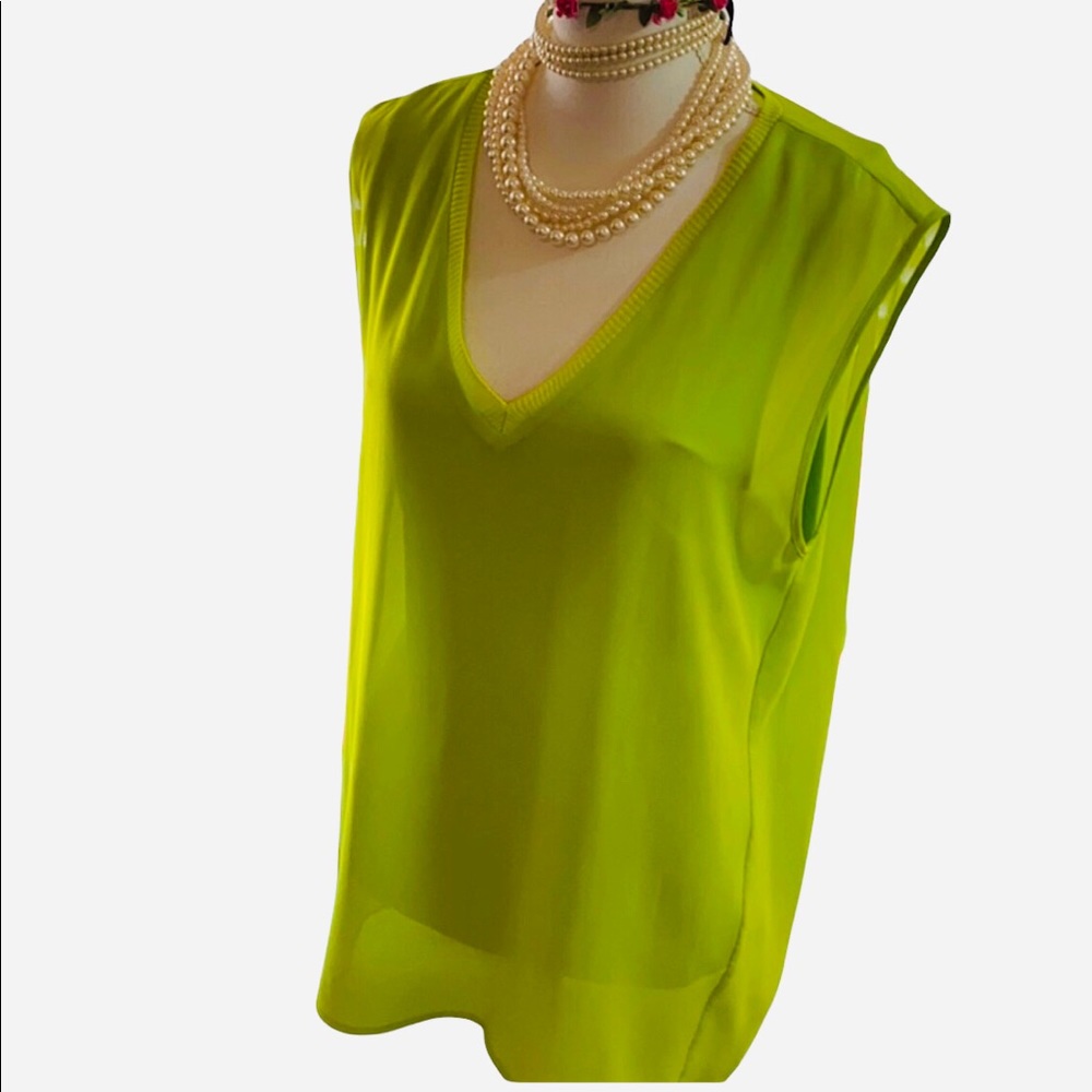 GS Michael Kors Bright Green Sleeveless Summer light weight Top Shirt Tunic Lg - Picture 2 of 13